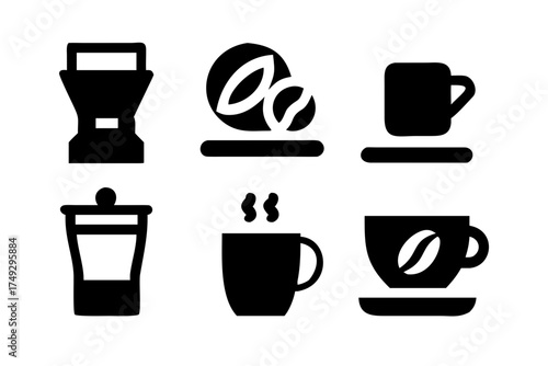 Coffee preparation and serving icons