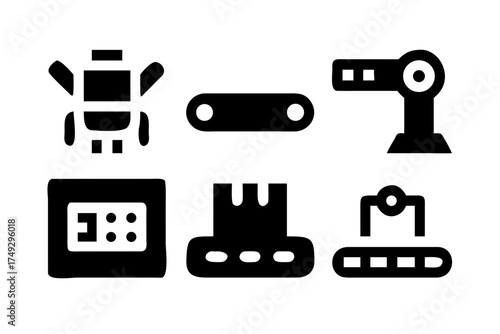 Automation and robotics icons depicting industrial processes