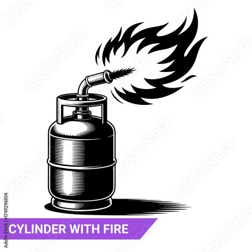 Qulityful Fire is coming out of the gas cylinder pipe silhouettes
