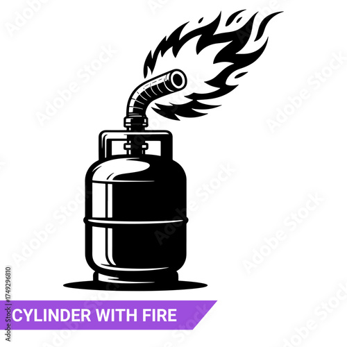 Qulityful Fire is coming out of the gas cylinder pipe silhouettes