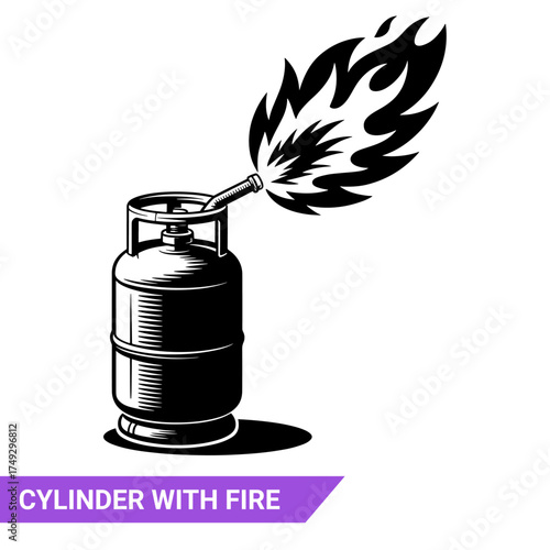 Qulityful Fire is coming out of the gas cylinder pipe silhouettes