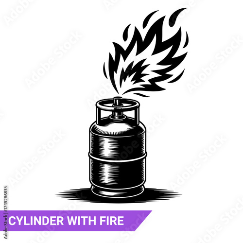 Qulityful Fire is coming out of the gas cylinder pipe silhouettes