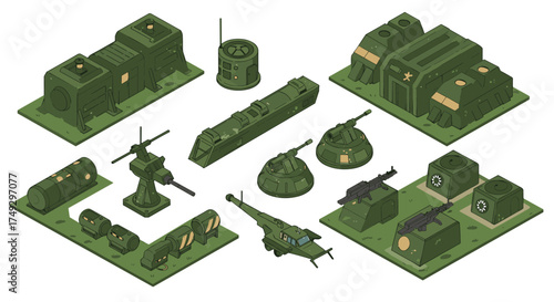 Isometric military base components for strategic game design