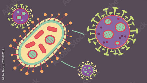 Scientific Illustration of Bacteria and Viruses Pathogens Causing Infectious Disease and Immune Response Research