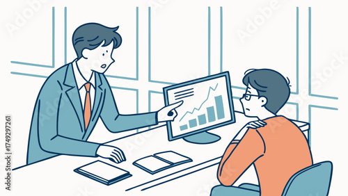 Professional Financial Advisor Presenting Growth Data Chart to Client in Office Meeting Illustration
