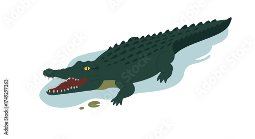 Colorful flat-style crocodile illustration with open mouth on white background