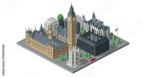 Iconic london landmark in detailed isometric art with british architecture and urban elements