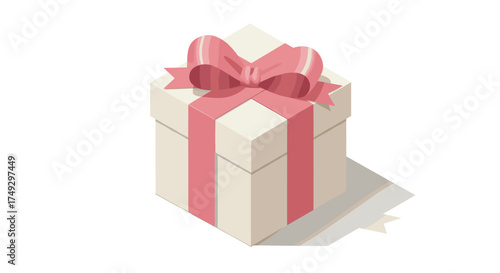 Elegant gift box with pink ribbon in isometric style