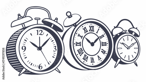 Retro Alarm Clocks Line Drawing Illustration for Time Management Deadlines Business Scheduling and Urgency Graphic Design Element