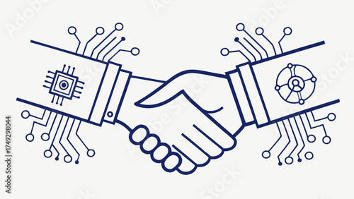 Digital Partnership Handshake Illustrating AI Technology Integration and Secure Data Exchange for Future Innovation