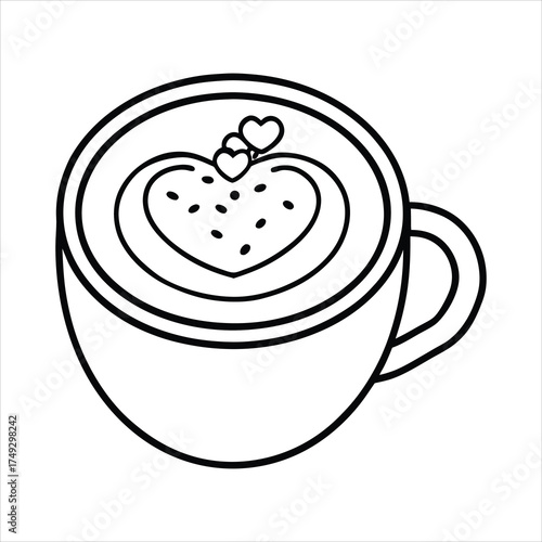 Pumpkin latte top view with heart foam line art