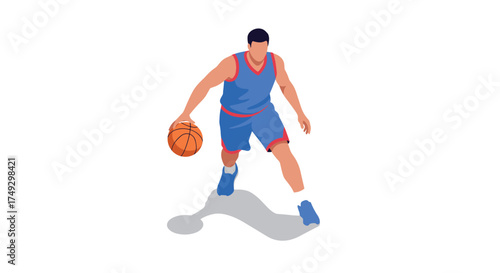 Dynamic basketball player dribbling in modern flat design