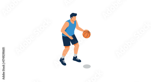 Basketball player dribbling in isometric style