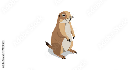 Cute isometric prairie dog in minimalist style on white background