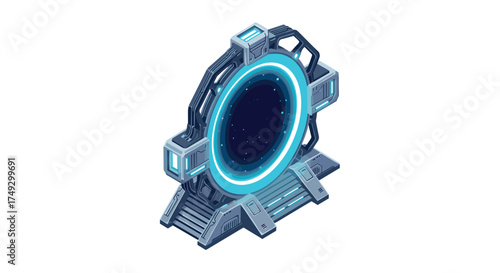 Futuristic sci-fi portal with glowing blue lights in space scene