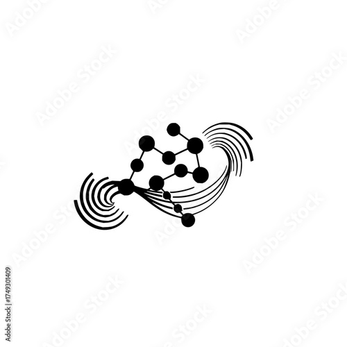 Abstract representation of a molecule with circular waves on a white background design element