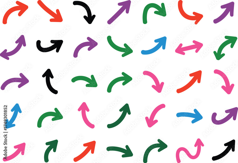 Fototapeta premium Diverse colorful arrows showing multiple directions for navigation and instruction guidance