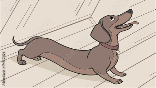 Excited Dachshund Dog Looking Up Eagerly Indoor Pet Illustration for Animal Websites and Family Content