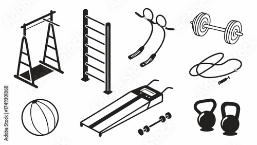 Fitness Equipment Icons Set for Gym Design Workout Training Programs Website Graphics Active Lifestyle