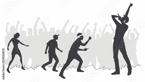 Energetic Crowd Rushing Toward Dynamic Singer on Stage for Music Festival or Concert Promotion Web Banner