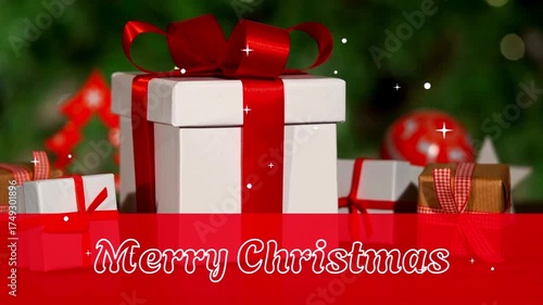 video design christmas card with gift boxes and christmas tree