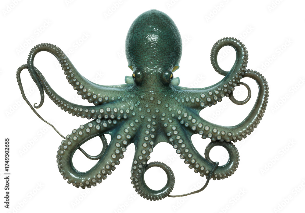 Obraz premium Isolated Octopus sea animal with curled tentacles on a plain background, underwater life