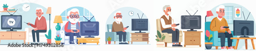 vector image of a grandpa watching TV