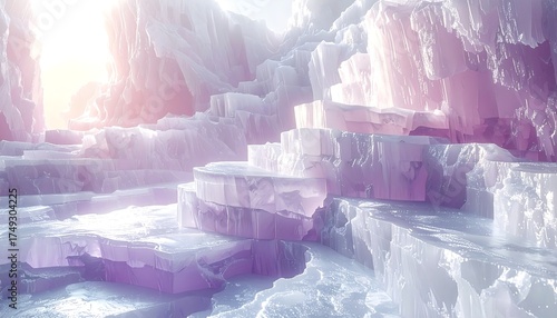 Captivating crystalline fantasy world, a mesmerizing composition of glistening ice structures and translucent rock formations bathed in a gentle, dreamlike glow, evoking a sense of tranquil wonder