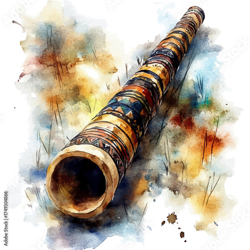 watercolor vector of Didgeridoo, isolated on a white background.