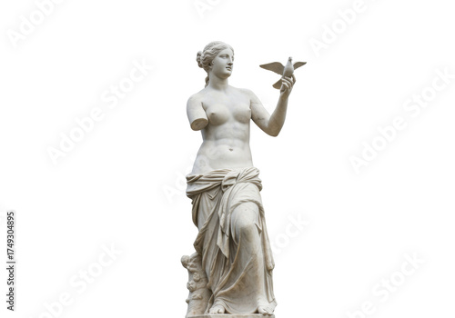 Isolated marble statue of Venus holding bird in hand, classical art in sculpture