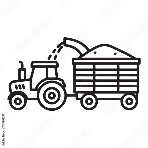 Vector art of tractor with trailer a symbol of agriculture, farming, and rural life, representing the process of harvesting crops