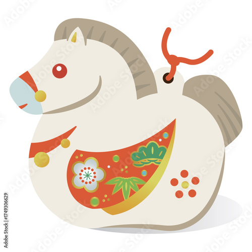 縁起の良い和風の馬の置物 土鈴風のかわいい午年イラスト