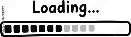 Simple loading bar animation with text indicating progress and status