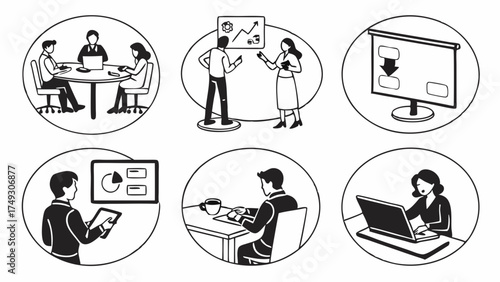 Business Professionals Meeting, Presenting Data Analysis, Working on Workflow Planning. Team Collaboration, Project Management in Modern Office.