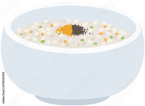 한국 전통 음식 ‘죽’ 일러스트. Korean rice porridge illustration. PNG