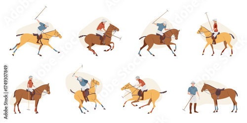 Two teams of polo players with ponies during a game