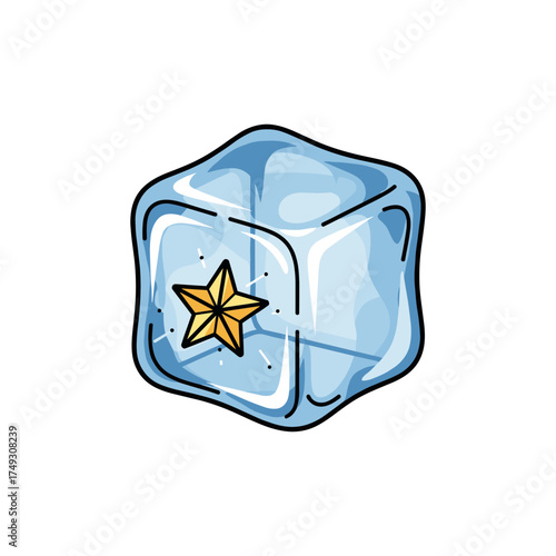 Ice cube with a star inside in a colorful illustration style  
