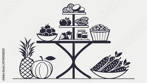 Fresh Organic Fruits Vegetables Table Display Healthy Food Farmers Market Abundance Nutrition Wellness Illustration