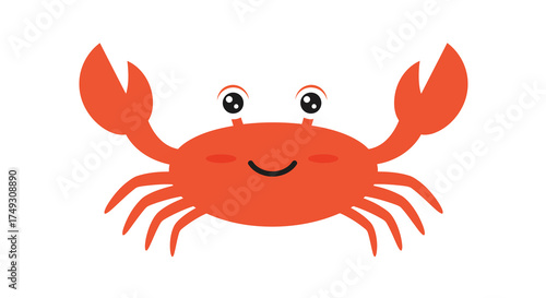 Cheerful Cartoon Crab with Big Claws and Smiling Face.