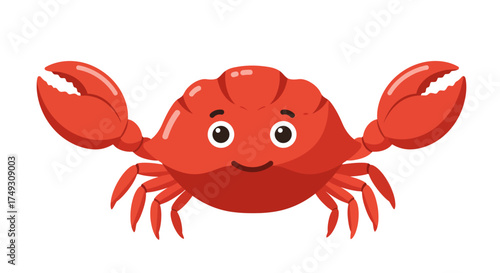 Cartoon Red Crab with Big Claws and Smiling Face.