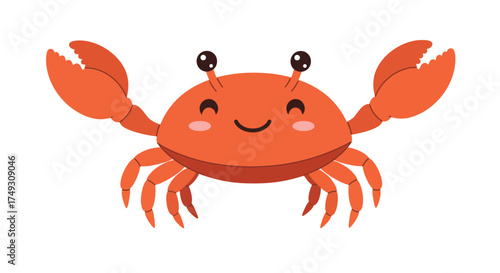 Cute Cartoon Crab with Big Claws and Smiling Face.