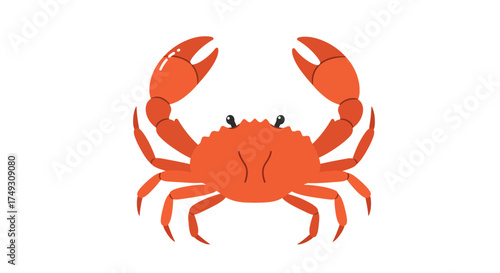 Cartoon Orange Crab with Claws Up Isolated on White Background.