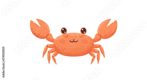 Cute Cartoon Crab with Big Claws and Smiling Face.