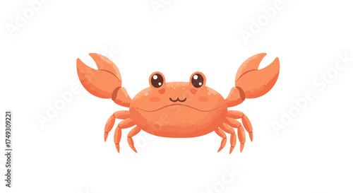 Cartoon Crab with Raised Claws and Cute Eyes.