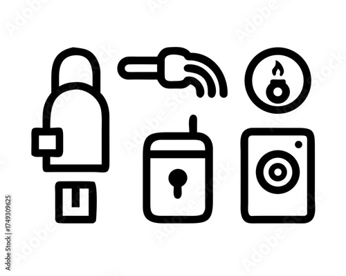 Outline icons of cleaning and sanitation equipment