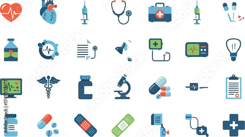 Vector art of collection of medical equipment and supplies
