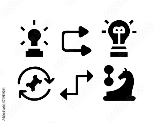 Black silhouette icons representing strategy, idea, and problem solving