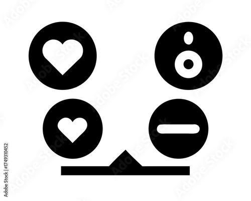 Balance scale with heart and minus sign