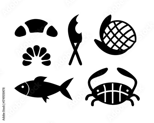 Assorted seafood and fishing gear