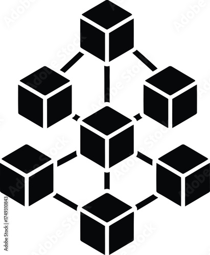 Abstract geometric network of interconnected cubes representing data structure or blockchain technology concept